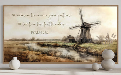 He Makes Me Lie Down in Green Pastures Psalm 23:2 Scripture Wall Art