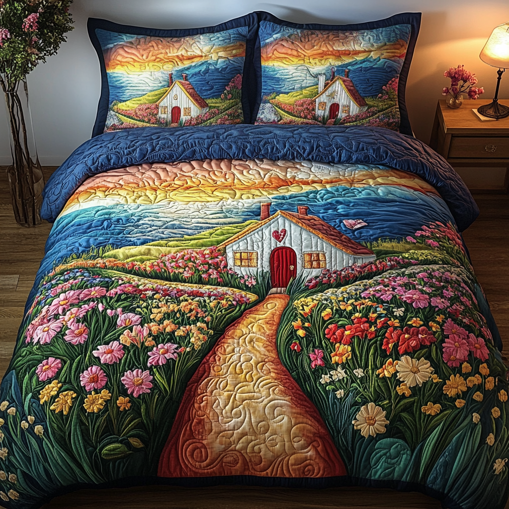 Heart Cottage 3-Piece Quilted Bedding Set - Single (59" x 70")