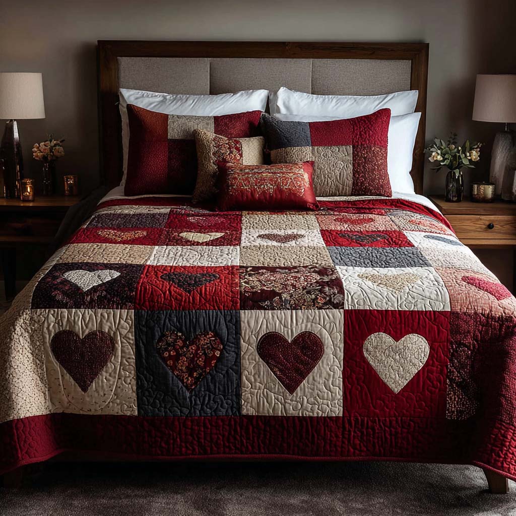 Heart Harmony 3-Piece Quilted Bedding Set - Single (59" x 70")