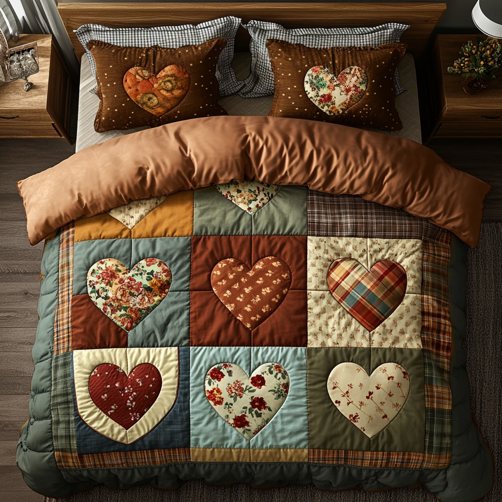 Heart Threads 3-Piece Quilted Bedding Set - Single (59" x 70")