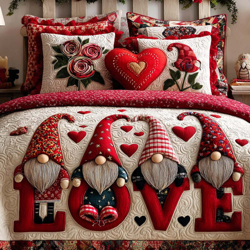Heartfelt Gnome Hug 3-Piece Quilted Bedding Set - Single (59" x 70")