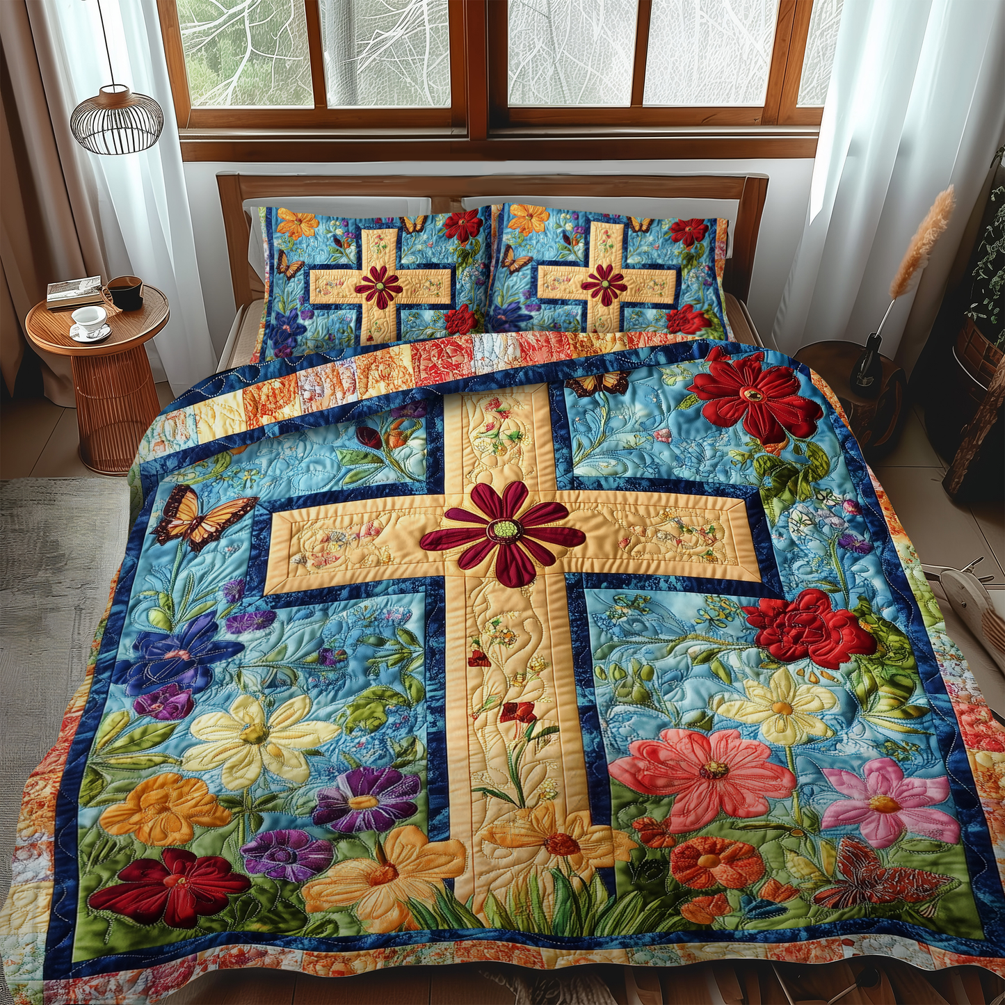 Heavenly Cross 3-Piece Quilted Bedding Set - Single (59" x 70")