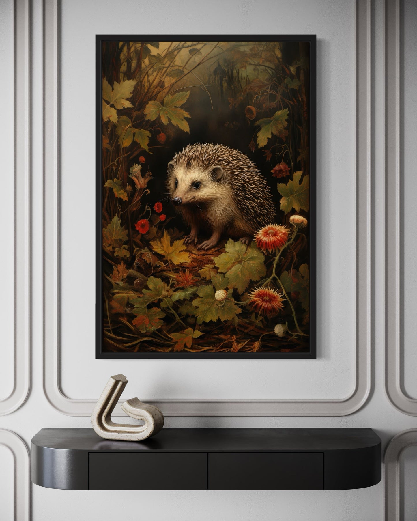 Hedgehog In The Forest Forestcore Framed Canvas Wall Art