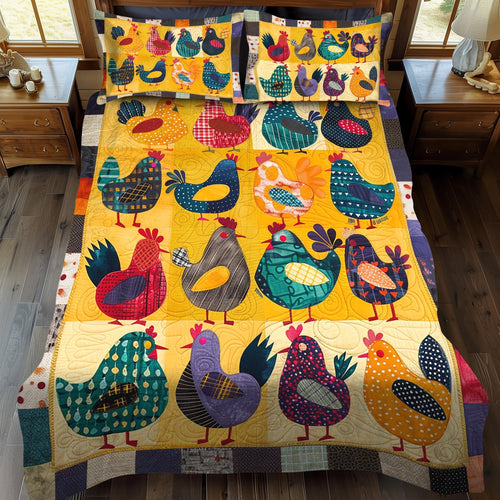 Hens Collection 3-Piece Quilted Bedding Set - Single (59" x 70")