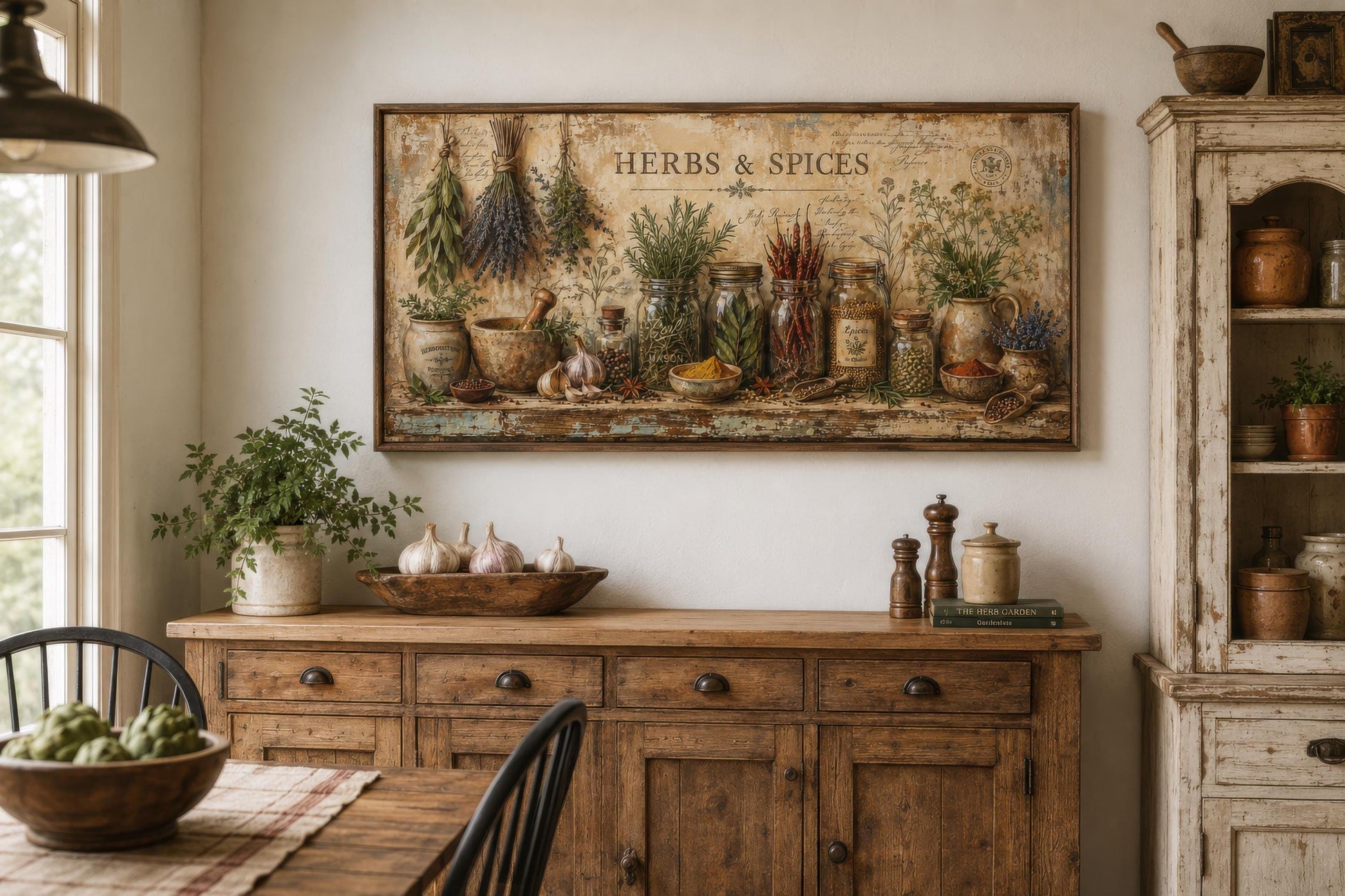 Herbs and Spices Wall Art - Vintage Kitchen Or Dining Room Canvas Print