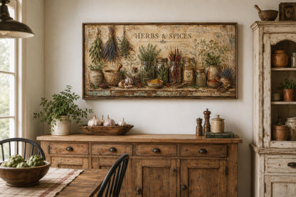 Herbs and Spices Wall Art - Vintage Kitchen Or Dining Room Canvas Print