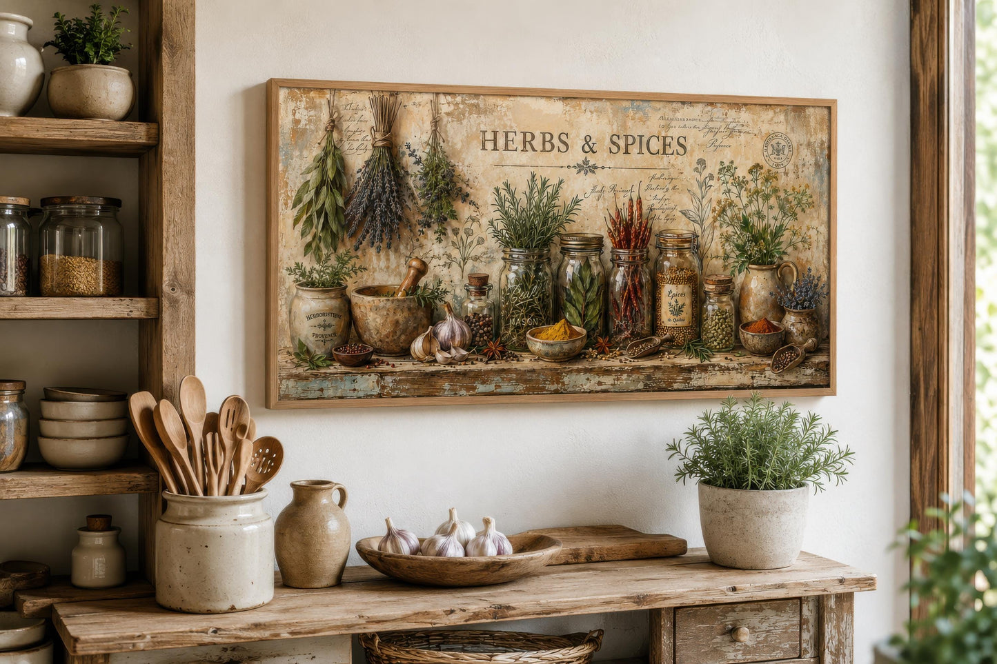 Herbs and Spices Wall Art - Vintage Kitchen Or Dining Room Canvas Print