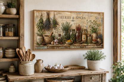 Herbs and Spices Wall Art - Vintage Kitchen Or Dining Room Canvas Print