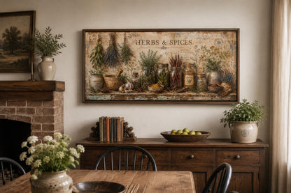 Herbs and Spices Wall Art - Vintage Kitchen Or Dining Room Canvas Print
