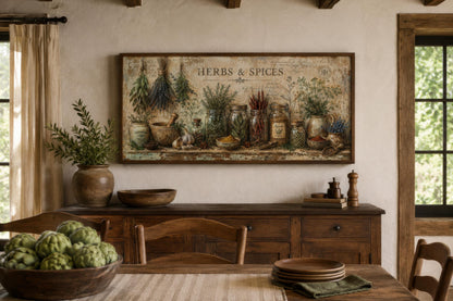 Herbs and Spices Wall Art - Vintage Kitchen Or Dining Room Canvas Print