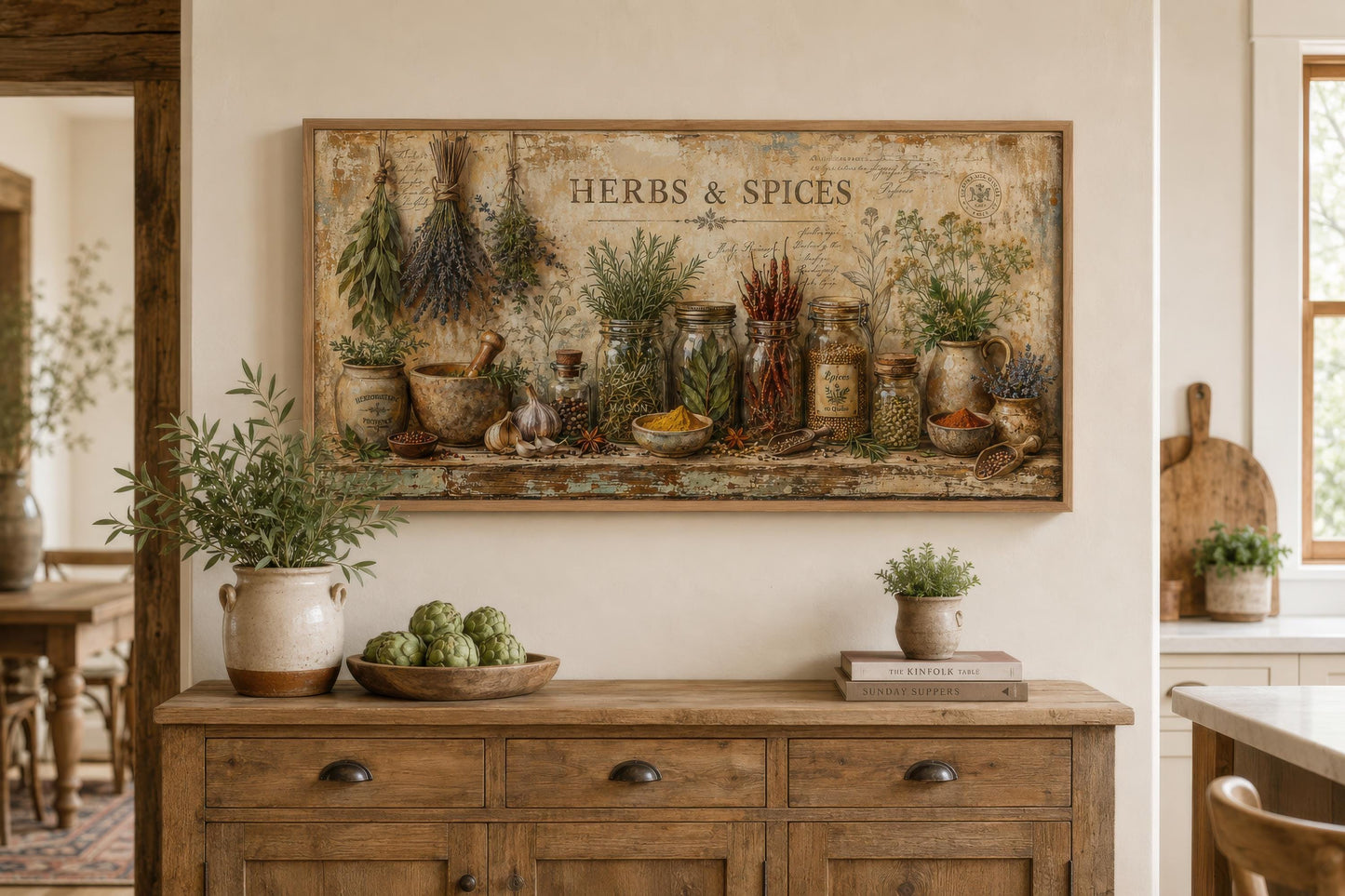 Herbs and Spices Wall Art - Vintage Kitchen Or Dining Room Canvas Print