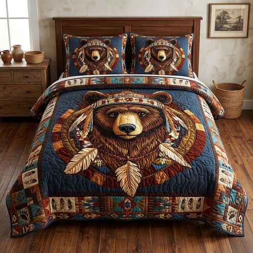 Heritage Bear Feather 3-Piece Quilted Bedding Set - Single (59" x 70")