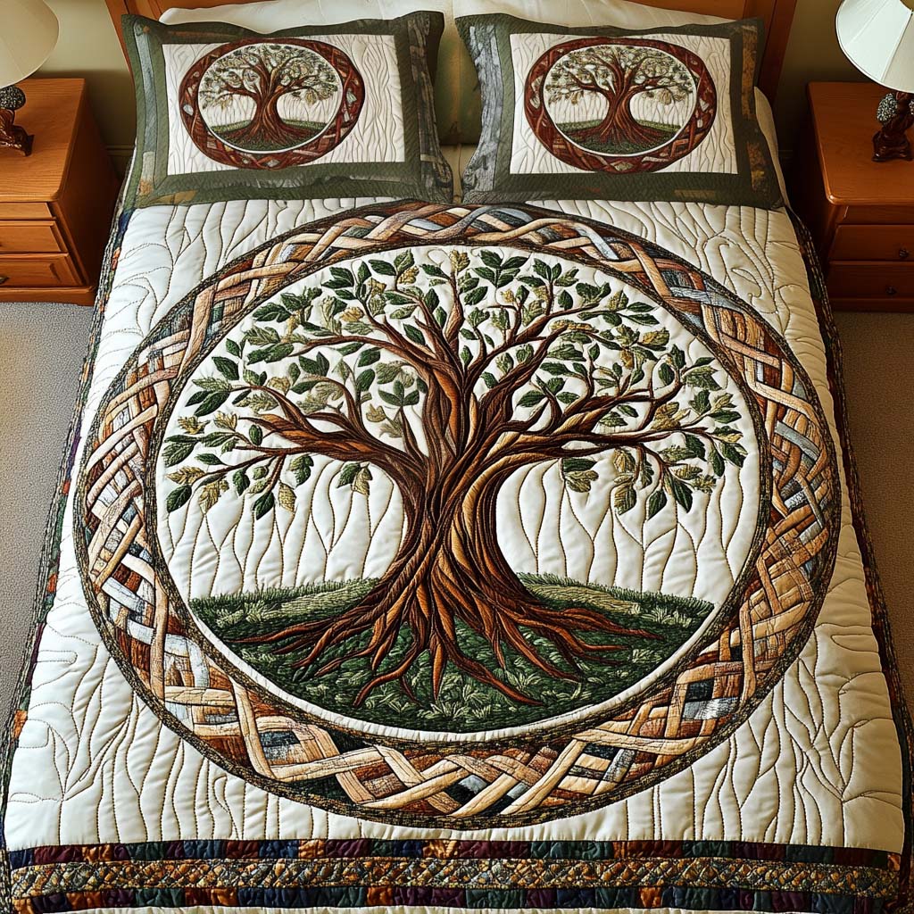 Heritage Tree 3-Piece Quilted Bedding Set - Single (59" x 70")