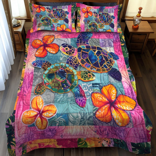 Hibiscus Haven 3-Piece Quilted Bedding Set - Single (59" x 70")