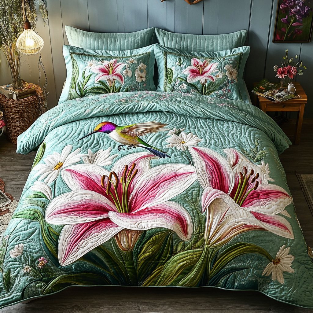 Hibiscus Harmony 3-Piece Quilted Bedding Set - Single (59" x 70")
