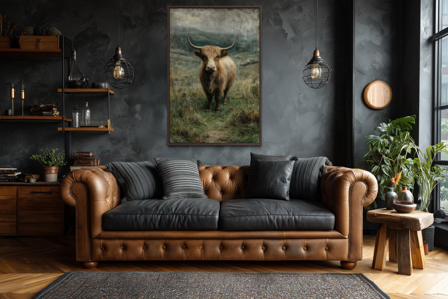 Highland Cow In Green Pasture Vertical Canvas Wall Art