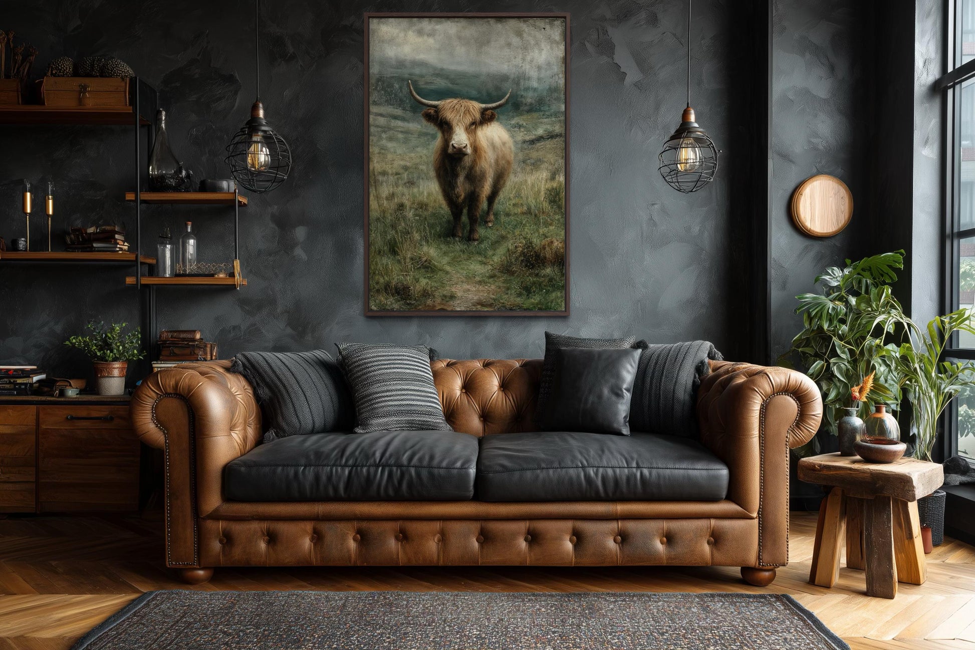 Highland Cow In Green Pasture Vertical Canvas Wall Art