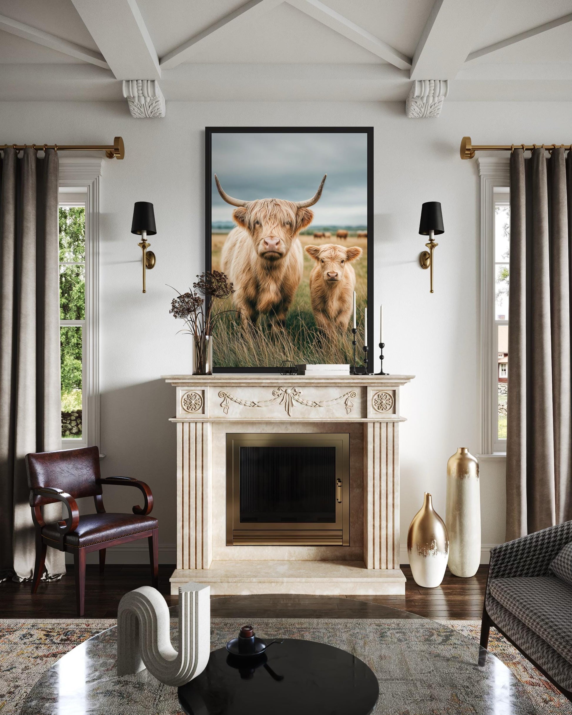 Highland Cow and Calf Photography Style Wall Art