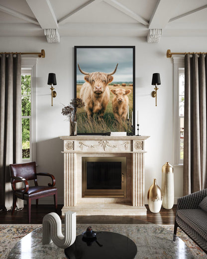 Highland Cow and Calf Photography Style Wall Art
