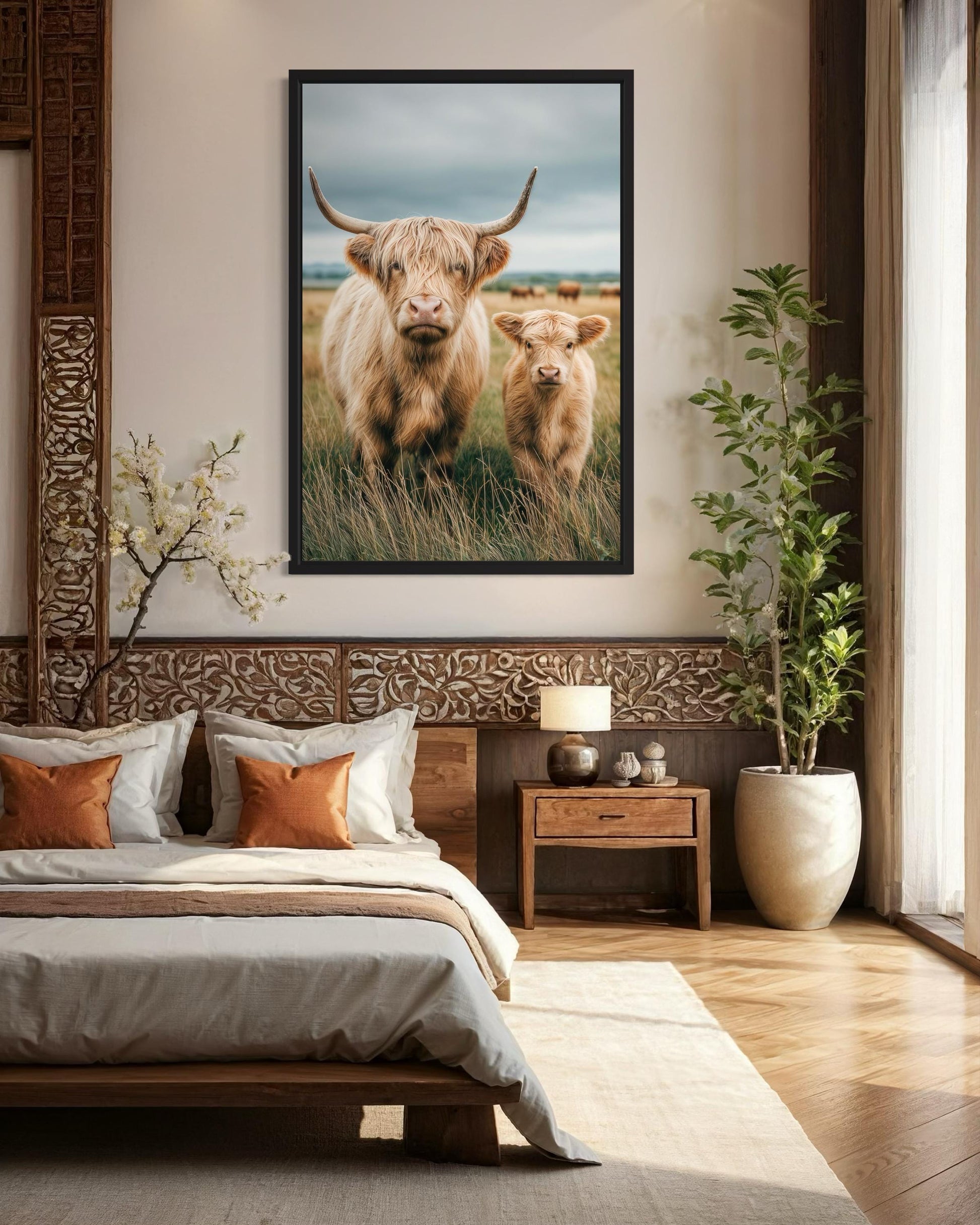 Highland Cow and Calf Photography Style Wall Art