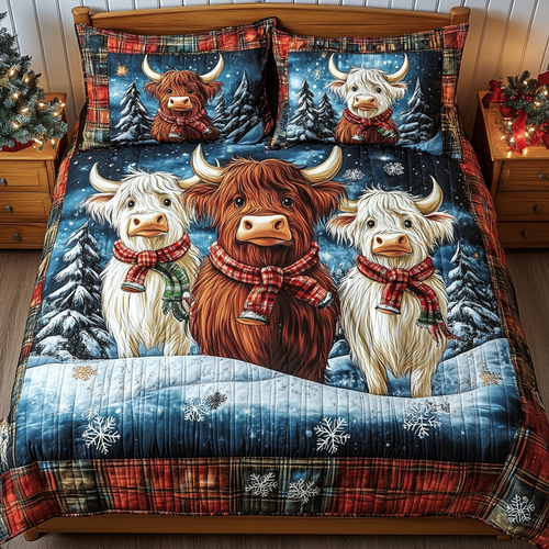 Highland Cow Serenity 3-Piece Quilted Bedding Set - Single (59" x 70")