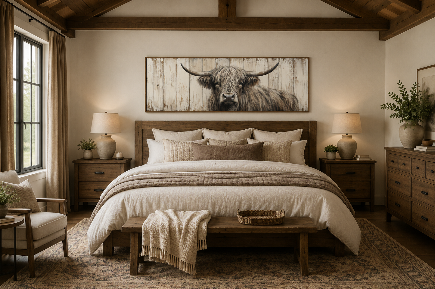 Highland Cow Painted On Wood Horizontal Rustic Wall Art