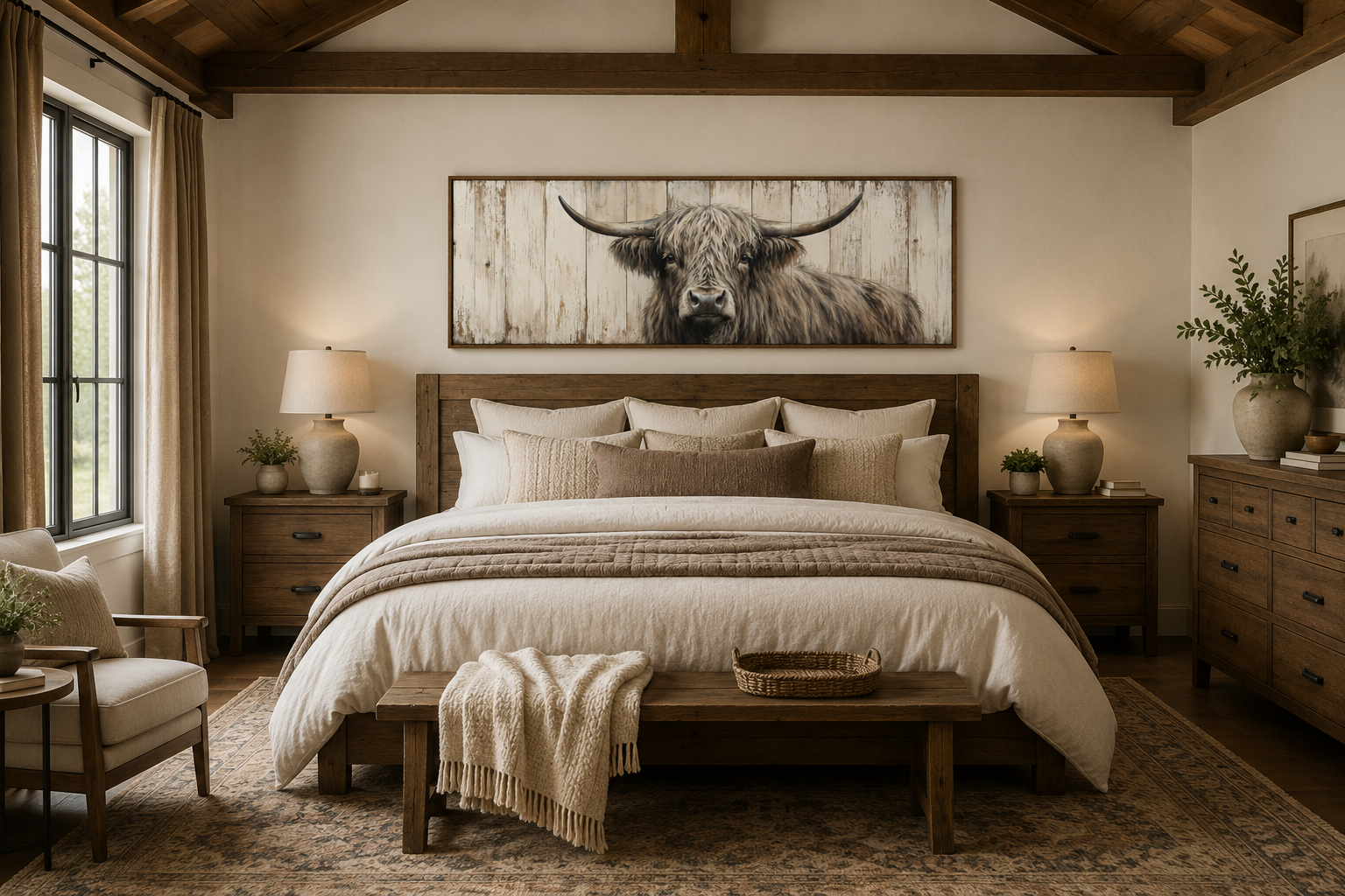 Highland Cow Painted On Wood Horizontal Rustic Wall Art