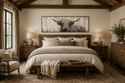Highland Cow Painted On Wood Horizontal Rustic Wall Art