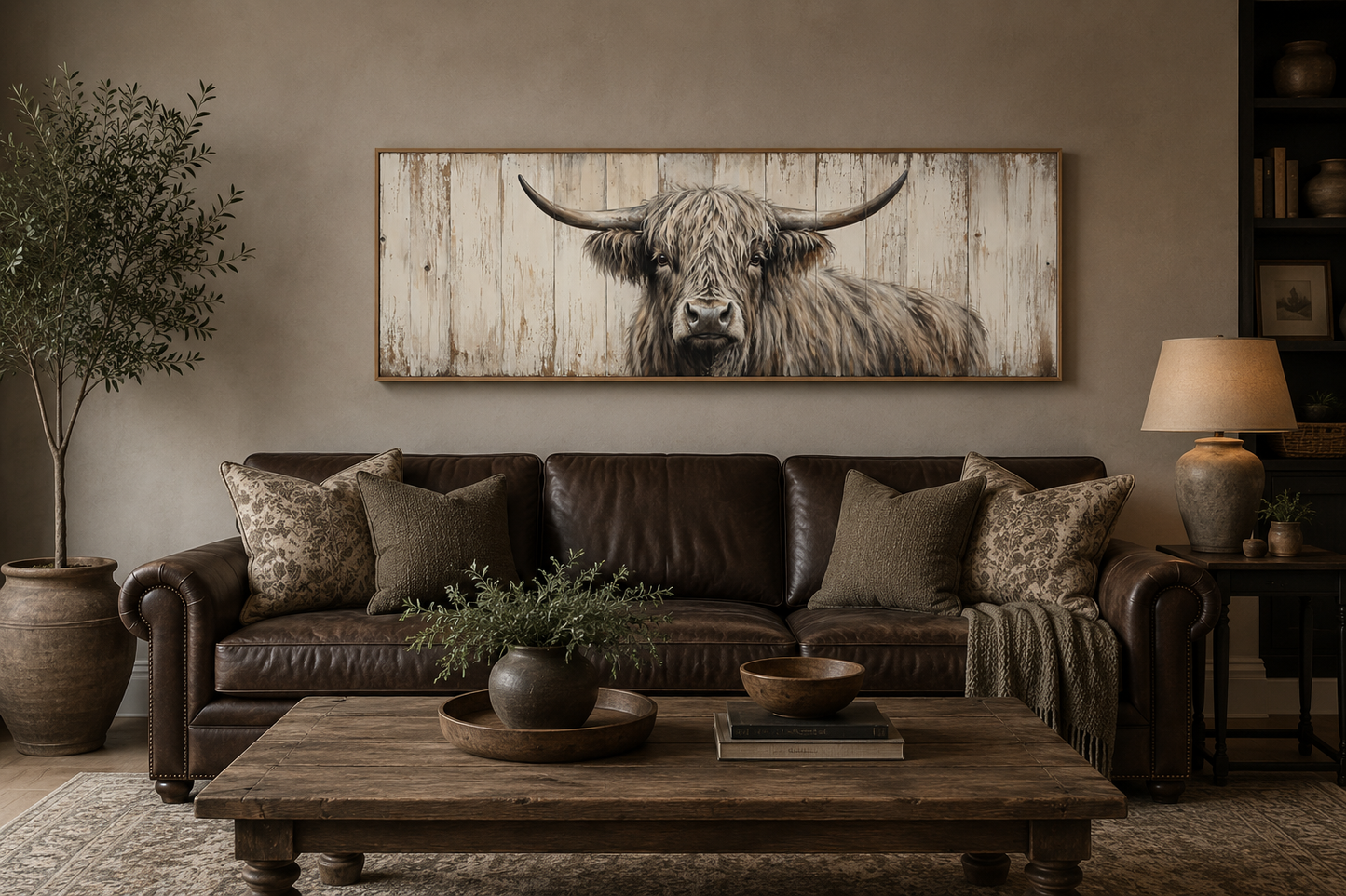 Highland Cow Painted On Wood Horizontal Rustic Wall Art