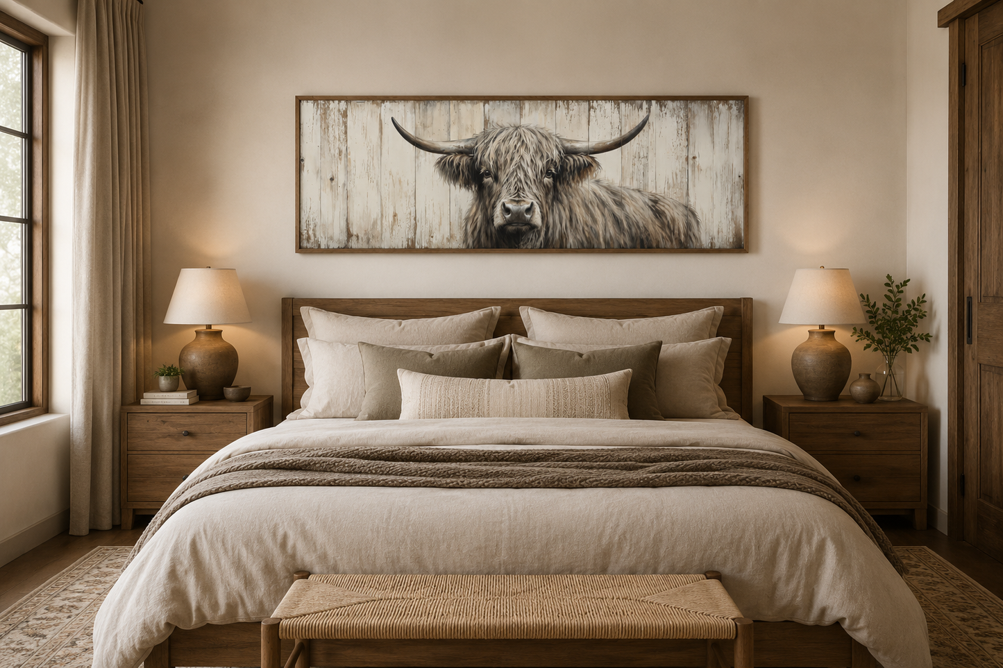 Highland Cow Painted On Wood Horizontal Rustic Wall Art