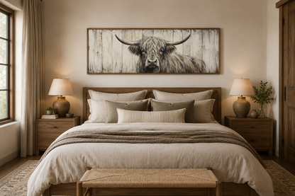 Highland Cow Painted On Wood Horizontal Rustic Wall Art