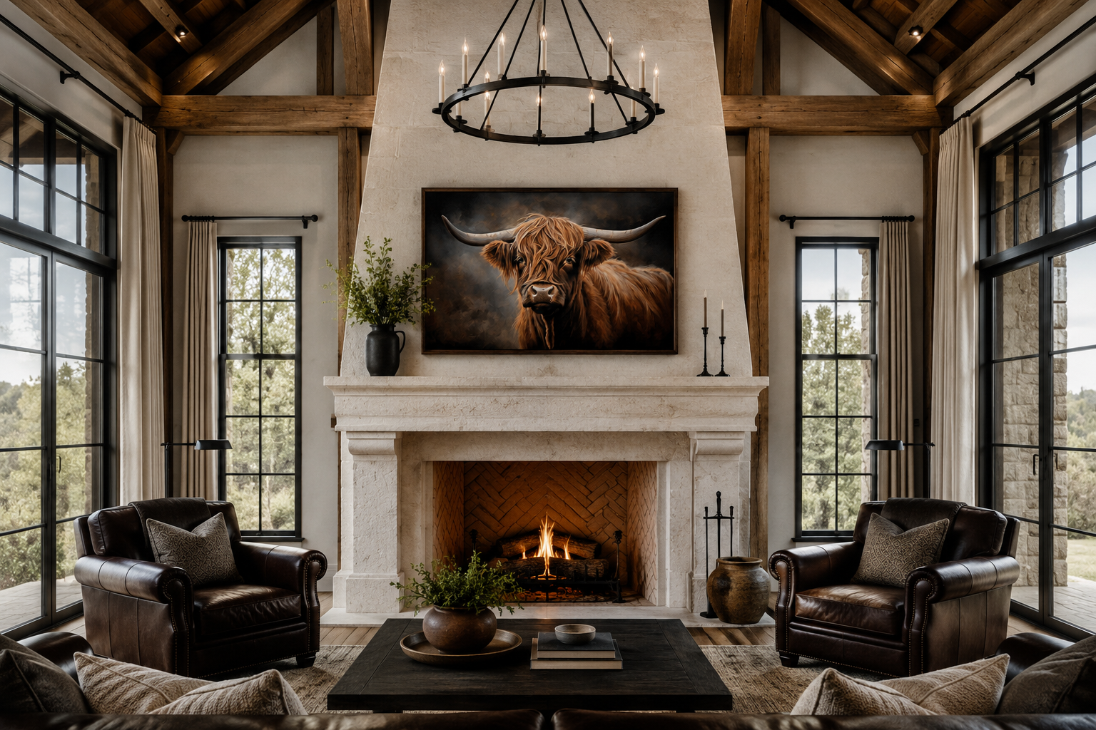 Dark Beautiful Highland Cow Framed Canvas Wall Art