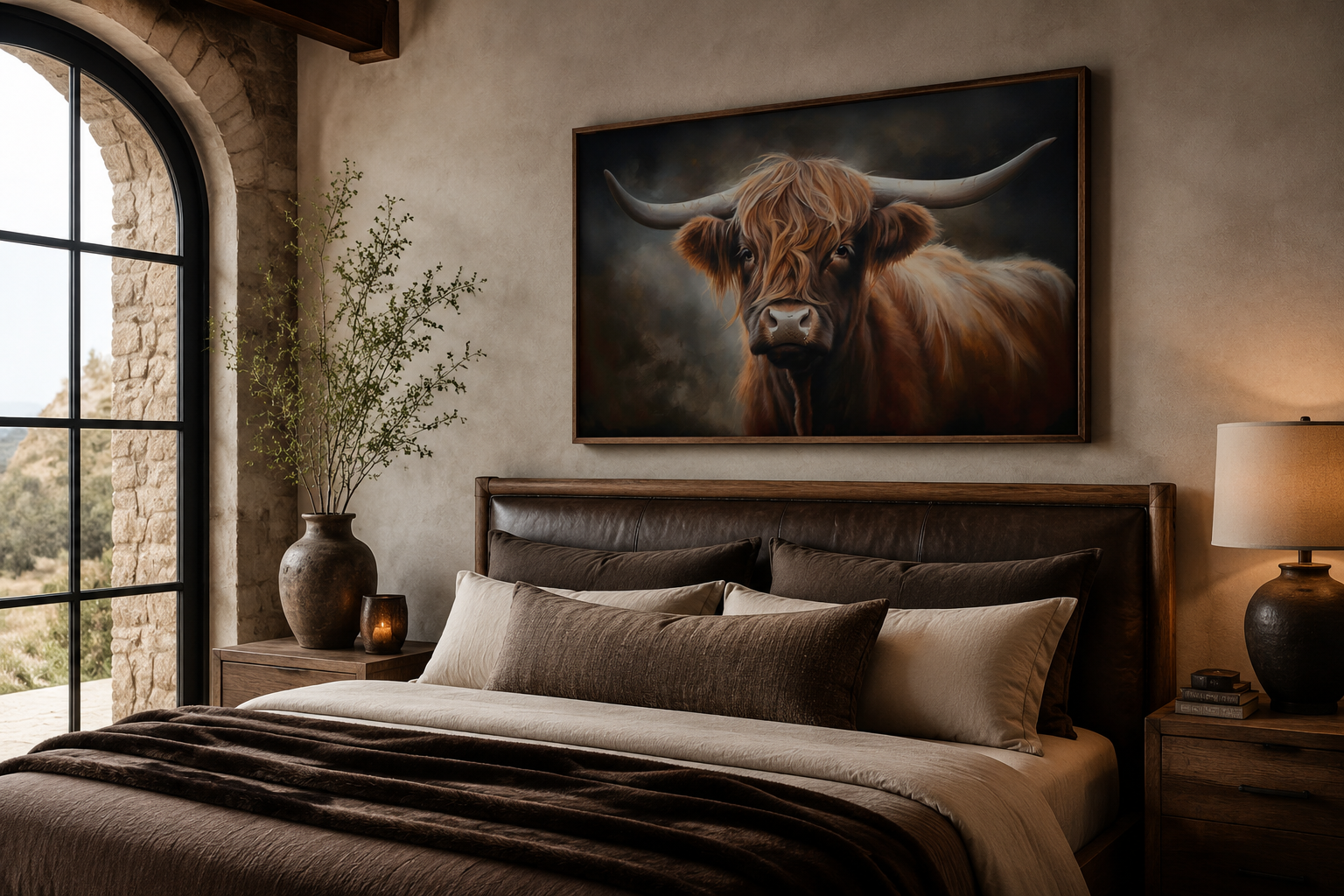 Dark Beautiful Highland Cow Framed Canvas Wall Art