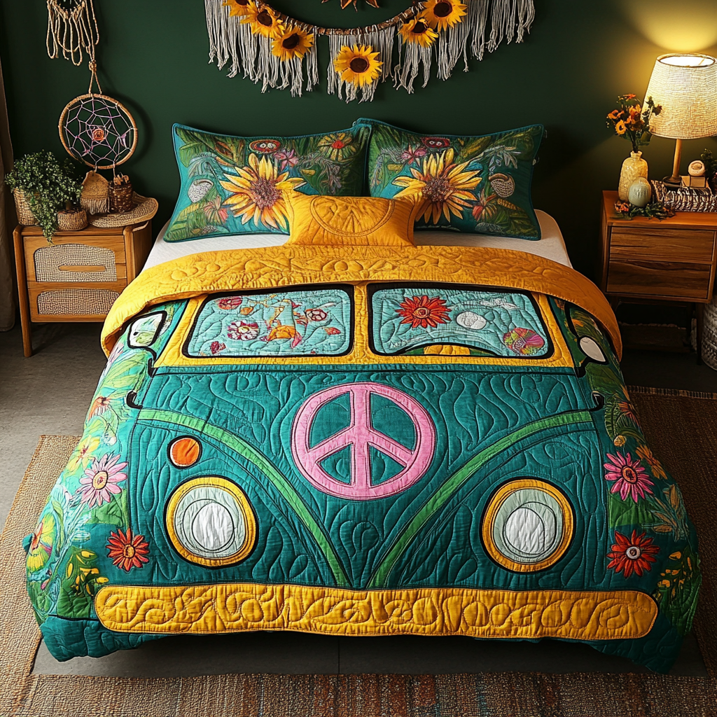 Hippie Wheels 3-Piece Quilted Bedding Set - Single (59" x 70")