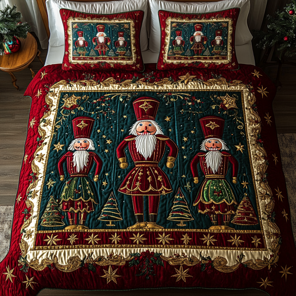 Holiday Nutcrackers 3-Piece Quilted Bedding Set - Single (59" x 70")