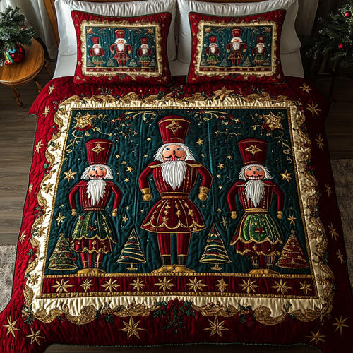 Holiday Nutcrackers 3-Piece Quilted Bedding Set - Single (59" x 70")