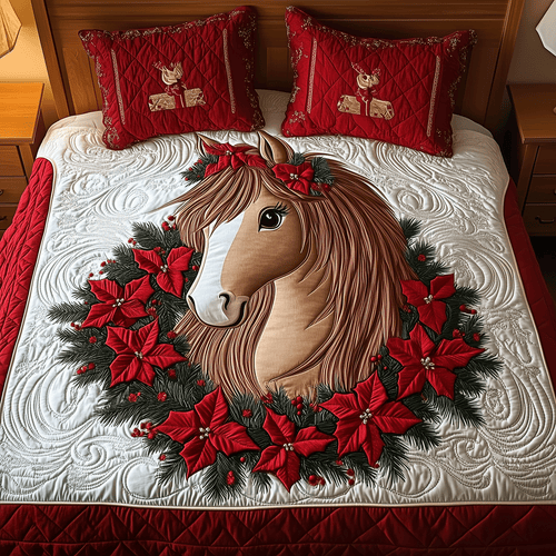 Holiday Pony Bliss 3-Piece Quilted Bedding Set - Single (59" x 70")
