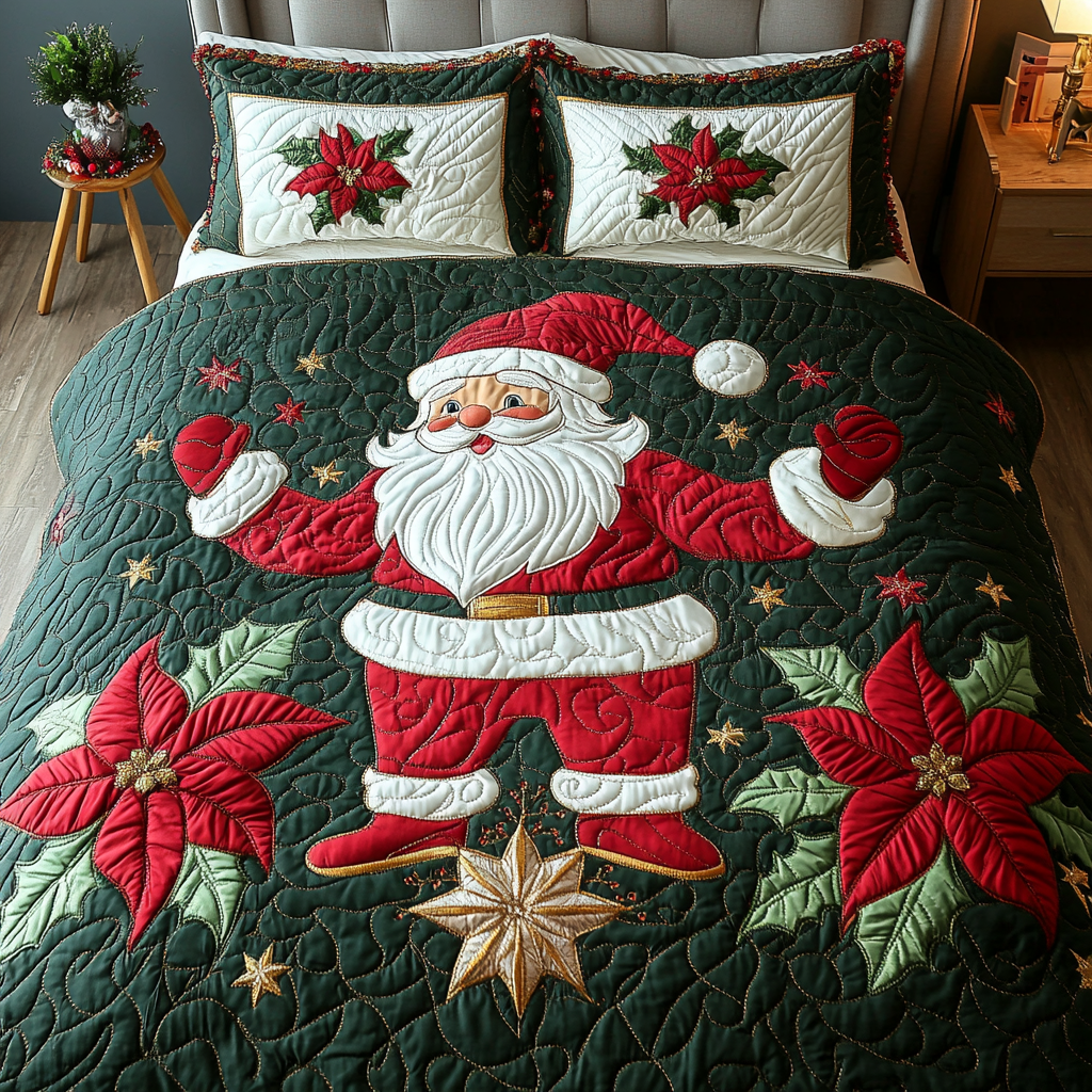 Holiday Santa Spirit 3-Piece Quilted Bedding Set - Single (59" x 70")