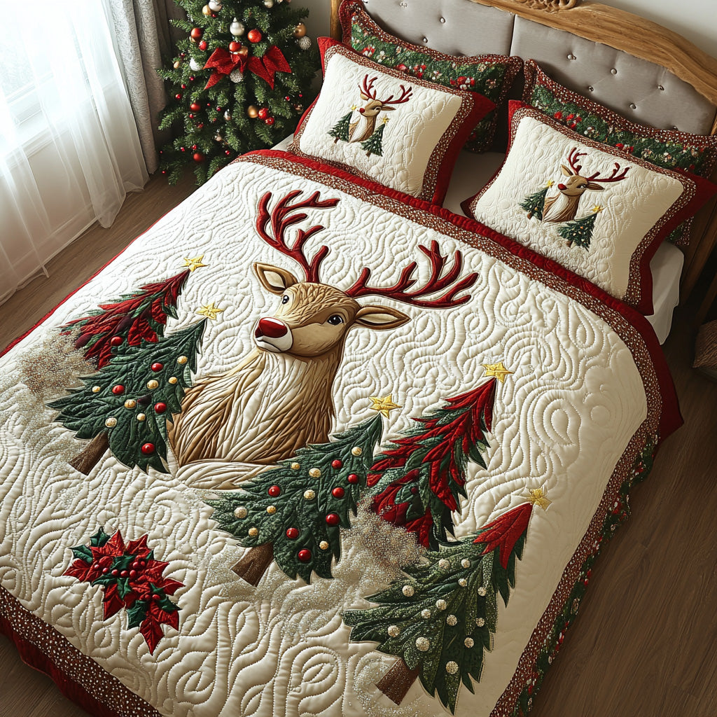 Holly Antlers 3-Piece Quilted Bedding Set - Single (59" x 70")