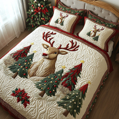 Holly Antlers 3-Piece Quilted Bedding Set - Single (59" x 70")