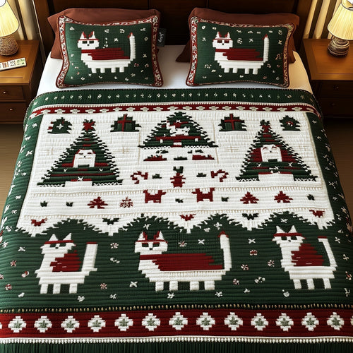 Holly Jolly Cats 3-Piece Quilted Bedding Set - Single (59" x 70")