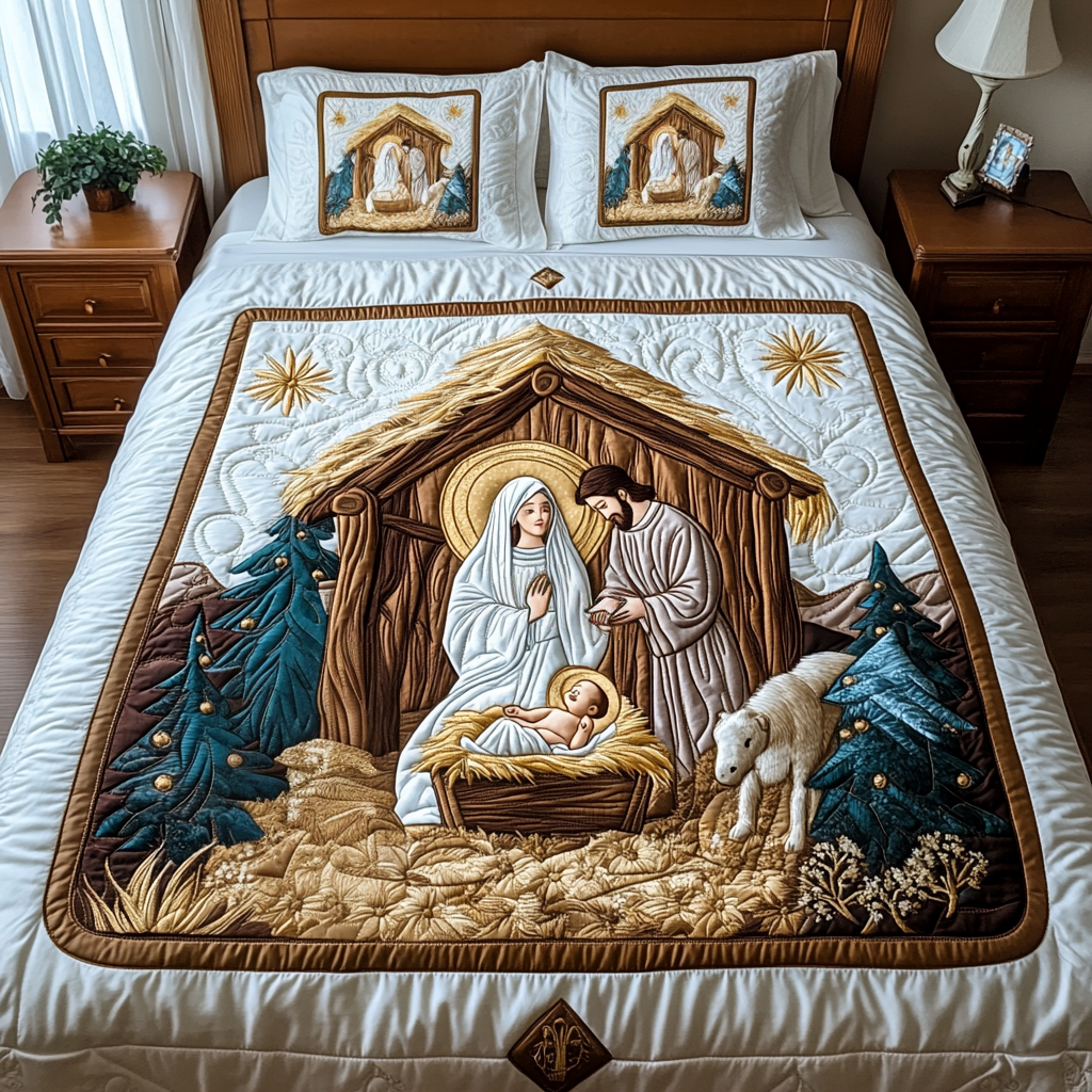 Holy Night Bliss 3-Piece Quilted Bedding Set - Single (59" x 70")