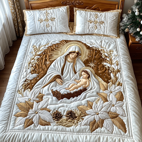 Holy and Gold Quilted Bedding Set - Single (59" x 70")