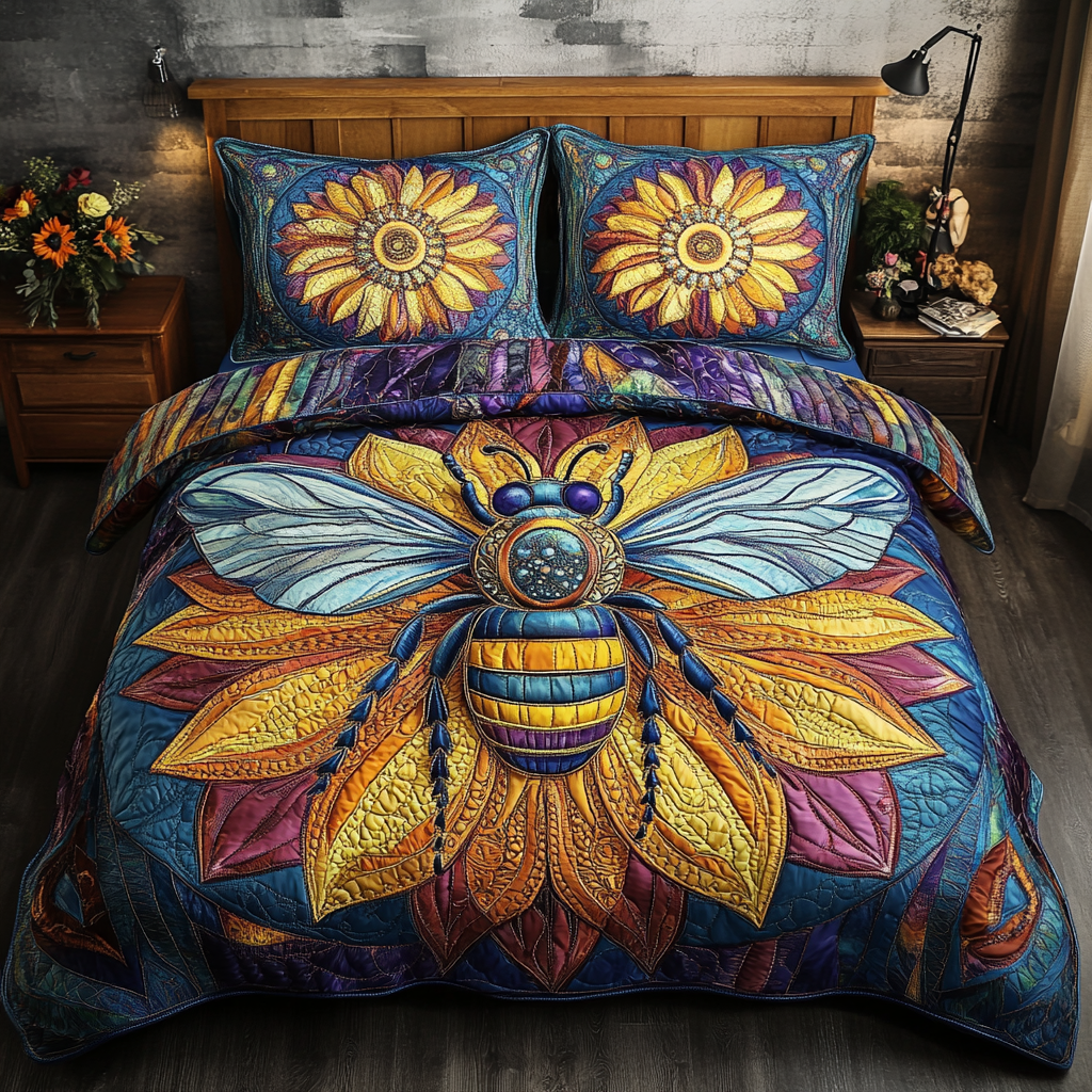 Honey Bloom 3-Piece Quilted Bedding Set - Single (59" x 70")