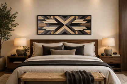 Aztec Inspired Wood Painting Horizontal Southwestern Canvas Wall Art