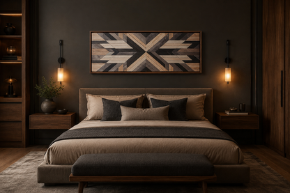 Aztec Inspired Wood Painting Horizontal Southwestern Canvas Wall Art
