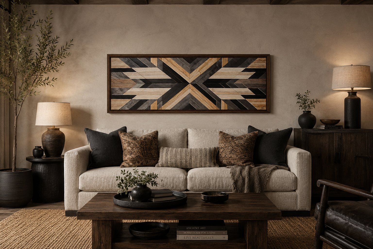 Aztec Inspired Wood Painting Horizontal Southwestern Canvas Wall Art