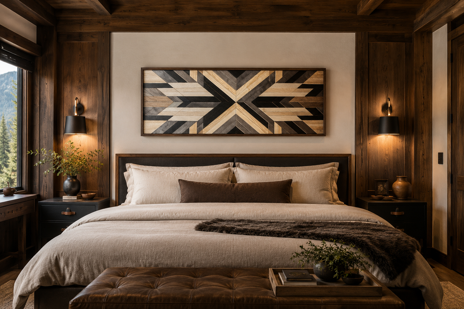 Aztec Inspired Wood Painting Horizontal Southwestern Canvas Wall Art