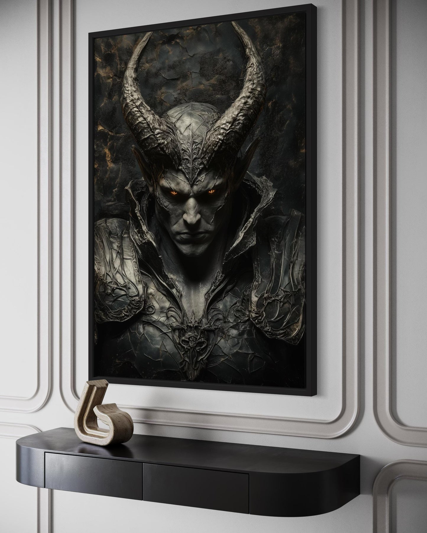 Horned Demon Warrior Gothic Canvas Wall Art For Man Cave Decor