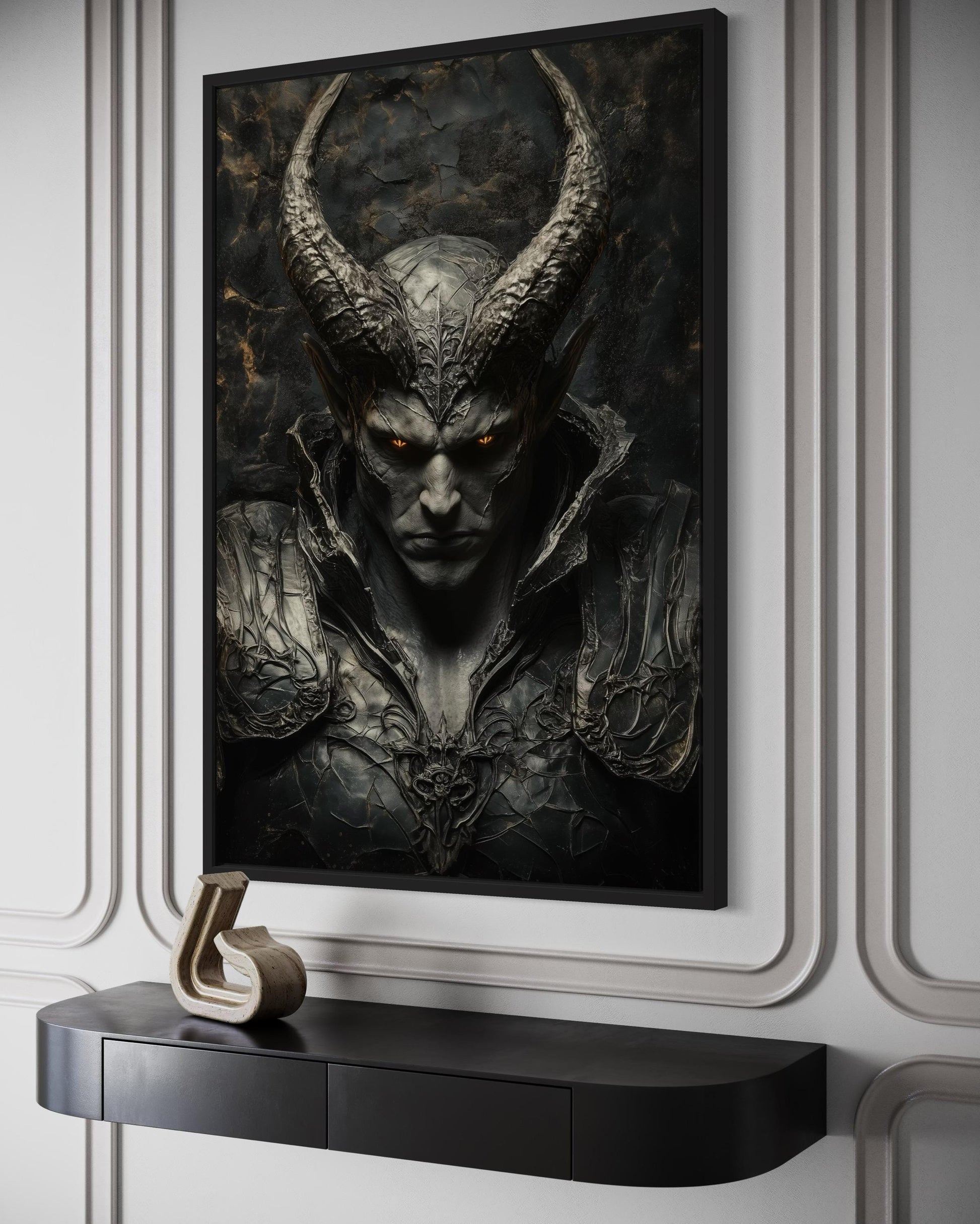 Horned Demon Warrior Gothic Canvas Wall Art For Man Cave Decor